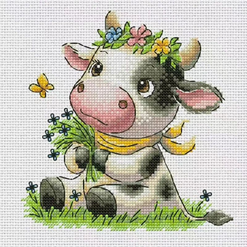 [CC2949-Cute Little Cow] | DIY - огляд і ціна Cross Stitch Stamped Kits Beginners